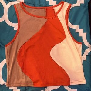 Orange white and brown tank top